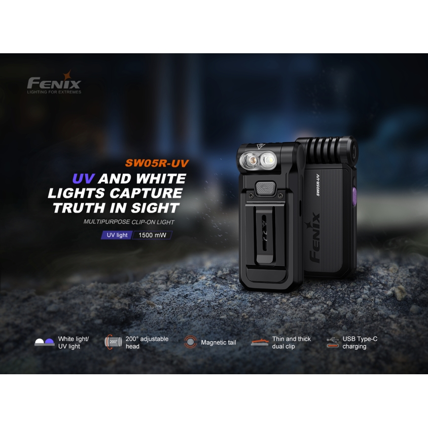 Fenix SW05RUVBLC - LED lommelygte dæmpbar og genopladelig LED/USB IPX6 150 lm 49 timer sort