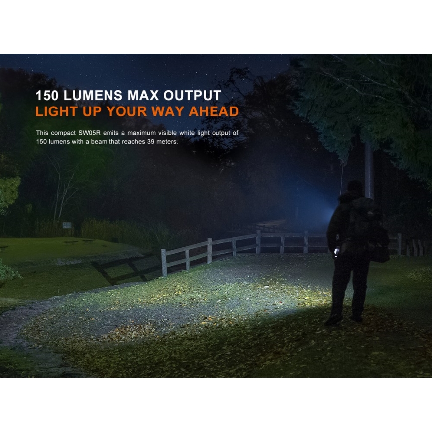 Fenix SW05RUVBLC - LED lommelygte dæmpbar og genopladelig LED/USB IPX6 150 lm 49 timer sort