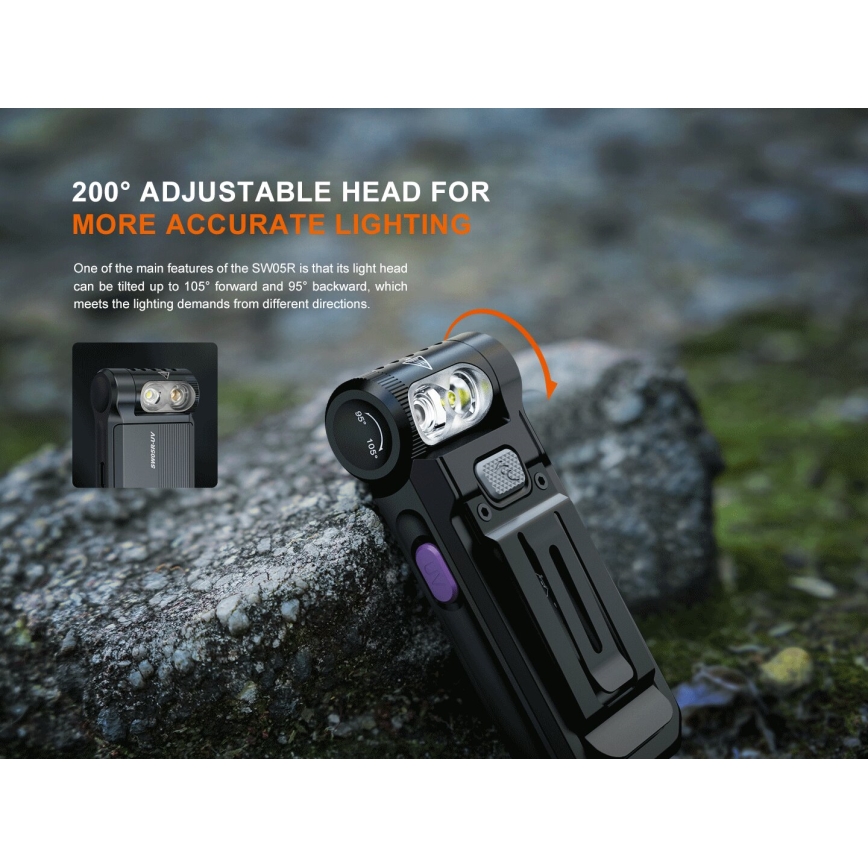 Fenix SW05RUVBLC - LED lommelygte dæmpbar og genopladelig LED/USB IPX6 150 lm 49 timer sort