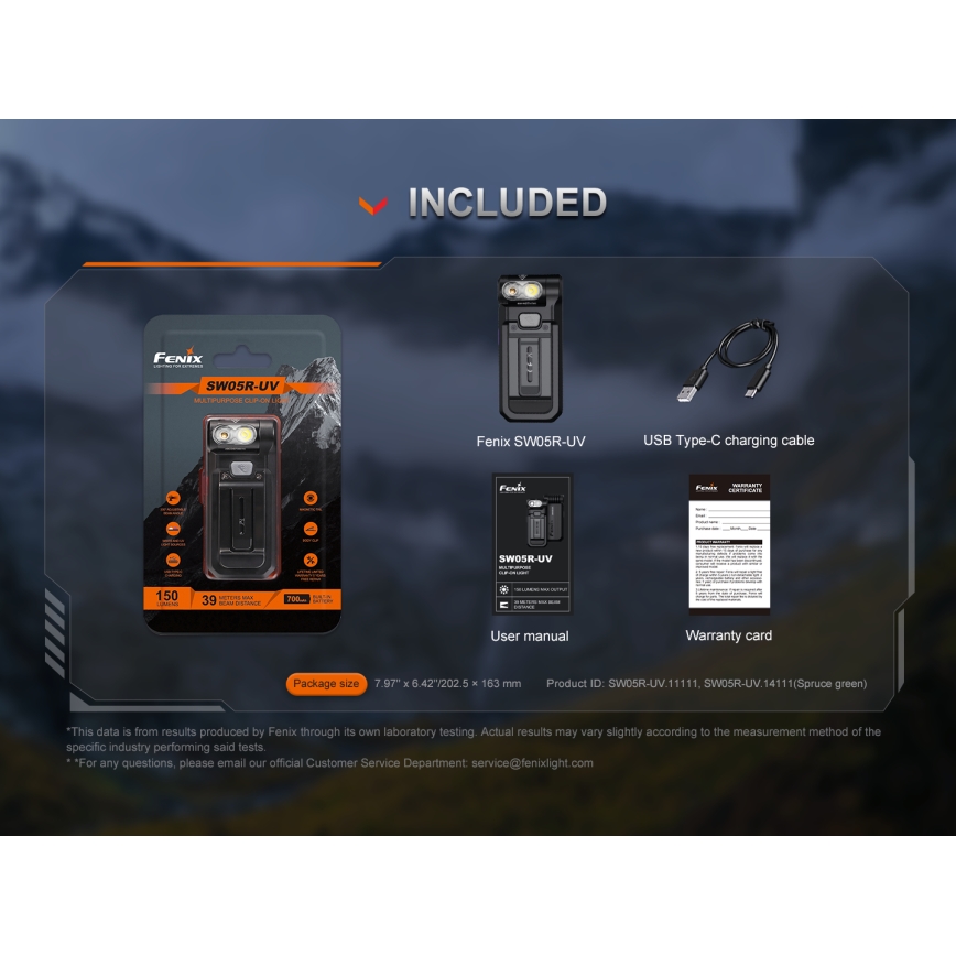 Fenix SW05RUVBLC - LED lommelygte dæmpbar og genopladelig LED/USB IPX6 150 lm 49 timer sort