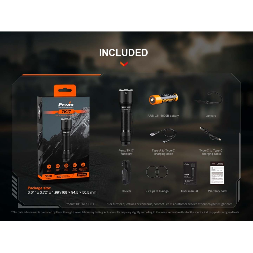 Fenix TK17BLK - LED dæmpbar genopladelig lommelygte LED/USB 6000 mAh IP68 3600 lm 60 t sort