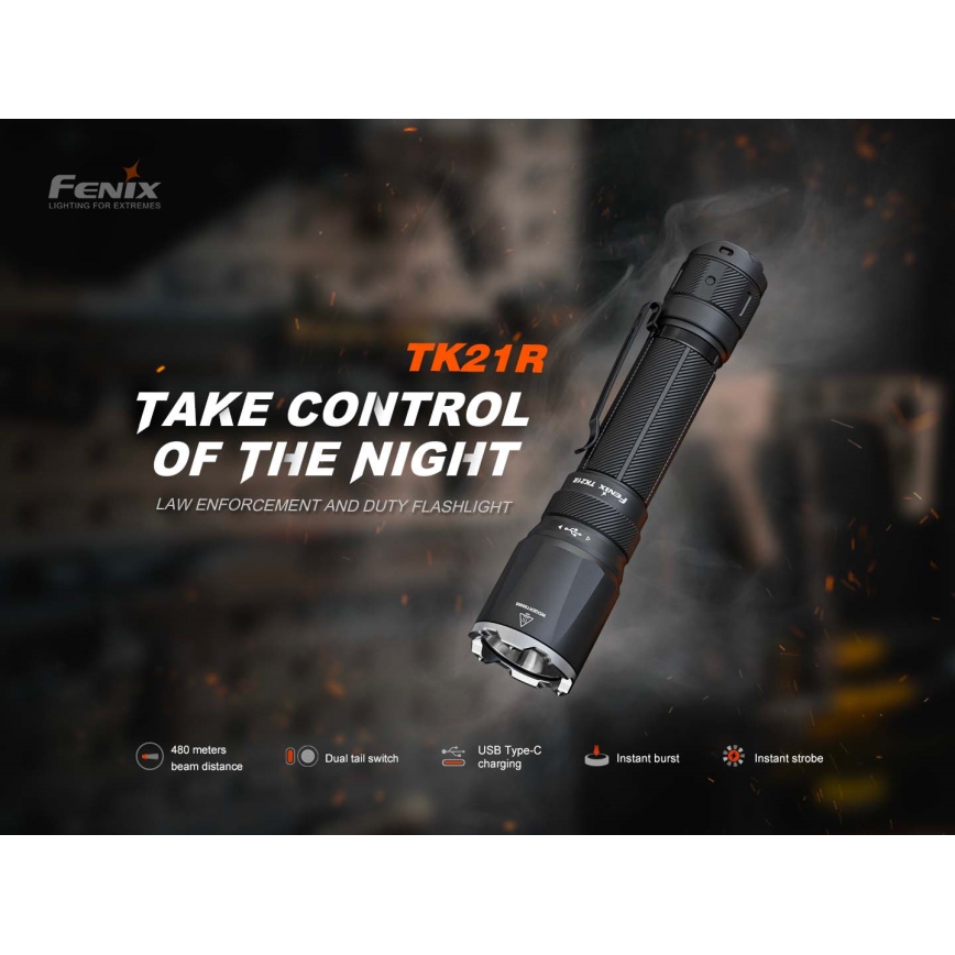 Fenix TK21RBLK - LED-dæmpbar opladelig lommelygte LED/USB 6000 mAh IP68 3600 lm 72,5 h sort