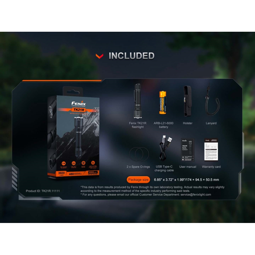 Fenix TK21RBLK - LED-dæmpbar opladelig lommelygte LED/USB 6000 mAh IP68 3600 lm 72,5 h sort