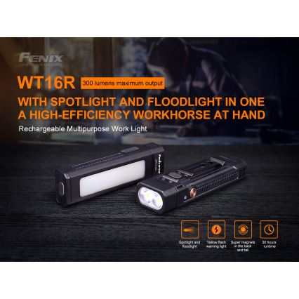 Fenix WT16R - LED lommelygte genopladelig 2xLED/USB IP66 300 lm 30 timer