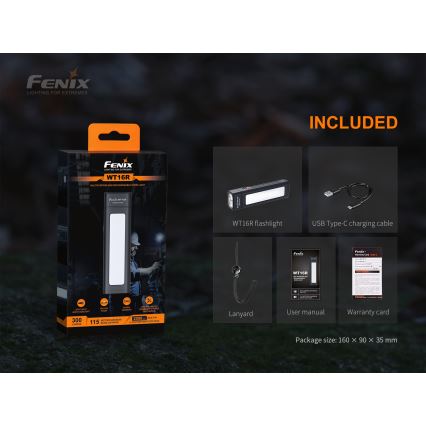 Fenix WT16R - LED lommelygte genopladelig 2xLED/USB IP66 300 lm 30 timer