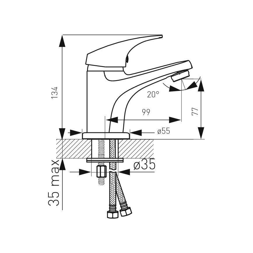 FERRO - Håndvaskarmatur + ONE-bundventil, poleret krom