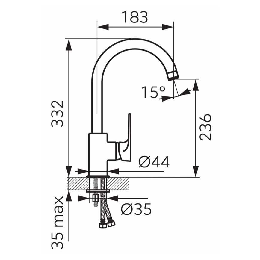 FERRO - Køkkenarmatur ALGEO SQUARE i poleret krom