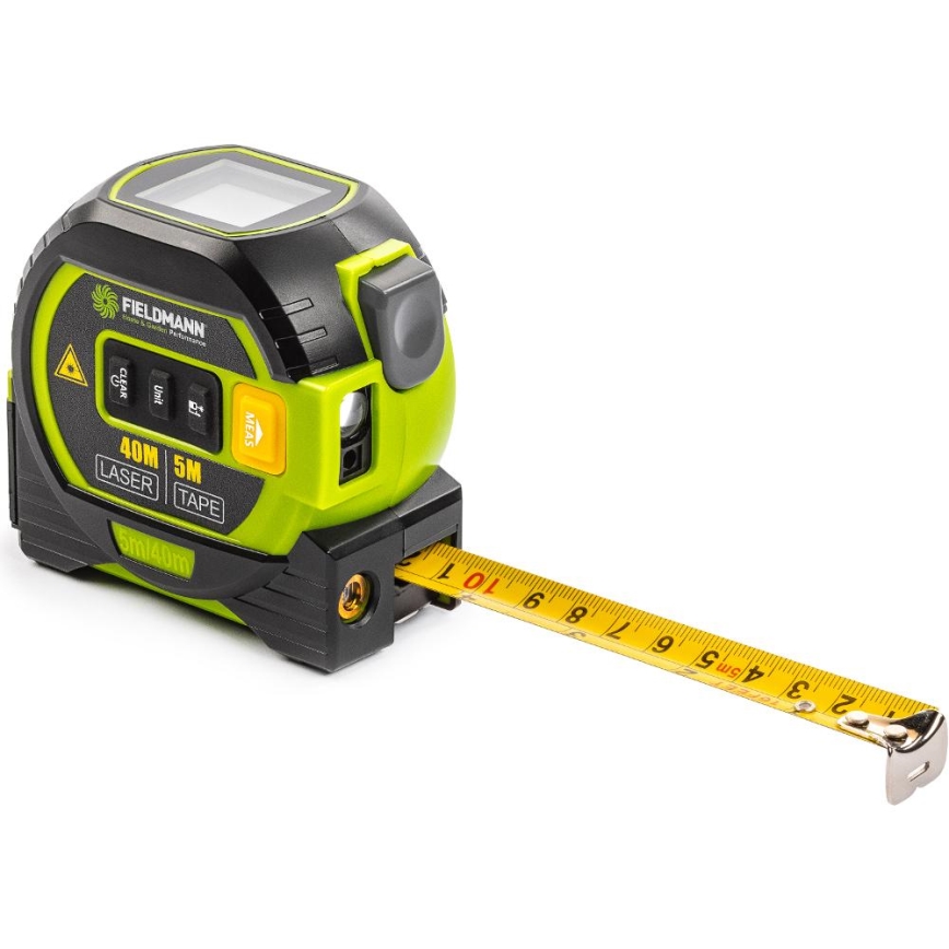 Fieldmann - Afstandsmåler med laser med LED-lys display og roulette meter 2xAA