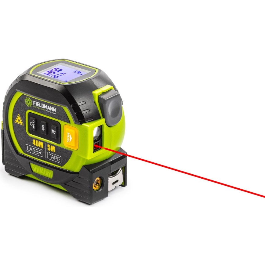 Fieldmann - Afstandsmåler med laser med LED-lys display og roulette meter 2xAA