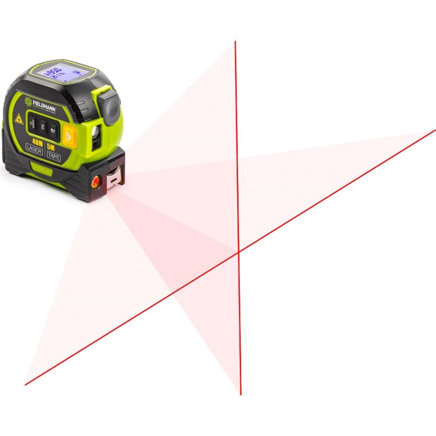 Fieldmann - Afstandsmåler med laser med LED-lys display og roulette meter 2xAA