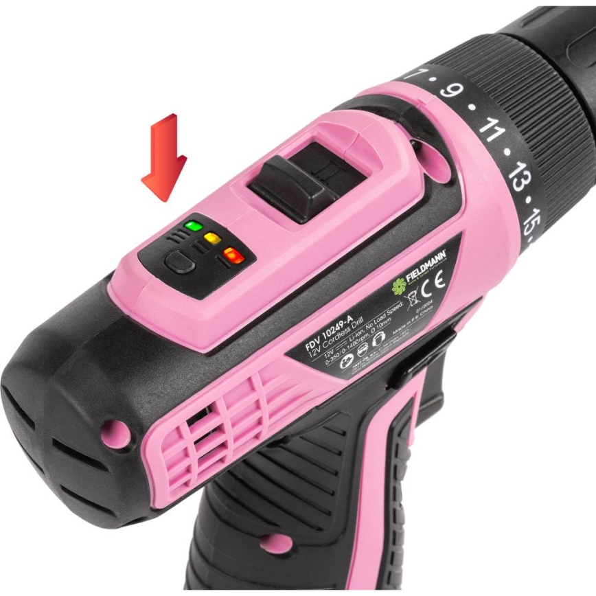 Fieldmann - Akkuboremaskine 12V 1500 mAh pink/sort