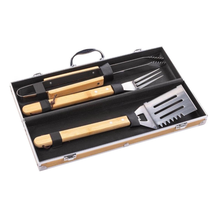 Fieldmann - Grillredskaber med opbevaringstaske rustfrit stål 3 stk.