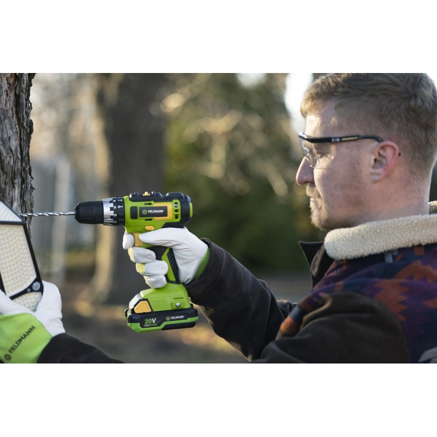 Fieldmann - Ledningsfri boremaskine 2000 mAh 20V + hurtigopladningsstation