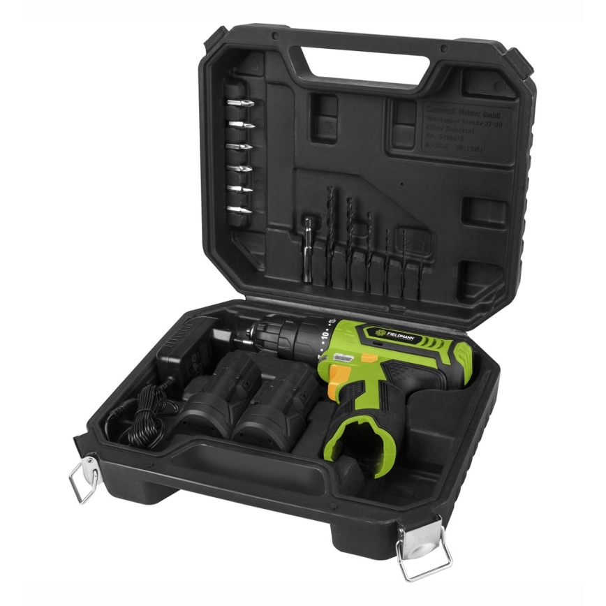 Fieldmann - Ledningsfri boremaskine med tilbehør 12V 1300 mAh