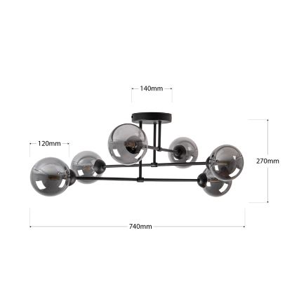 Fladmonteret loftlampe OBSIDIAN 6xG9/10W/230V sort/røget grå
