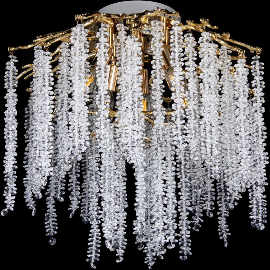 Fladmonteret lysekrone, 6 x E14 (60W/230V) + 3 x LED (3W), Ø 54 cm, guld