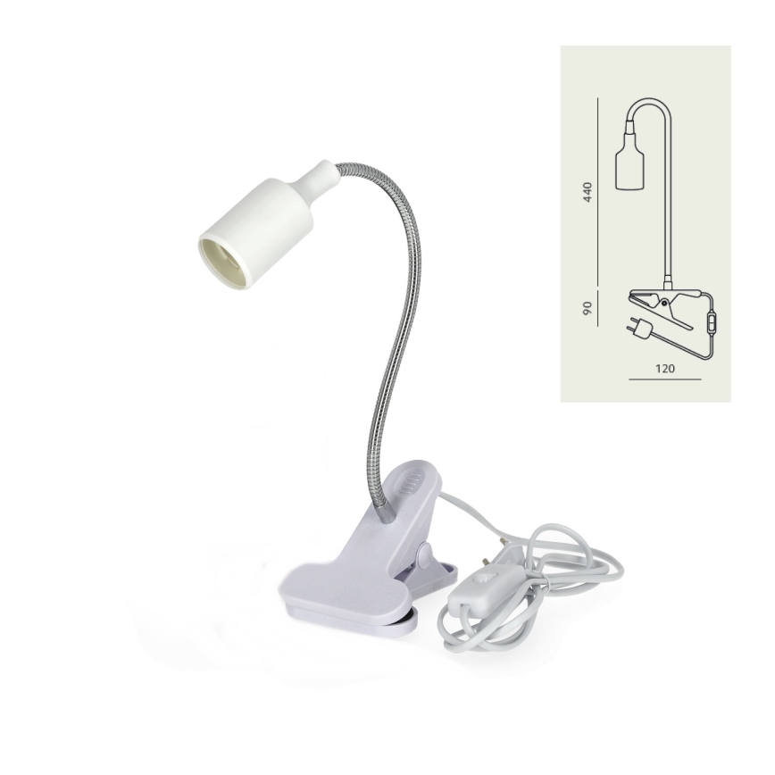 Fleksibel bordlampe med klemme CLIP 1xE27/30W/230V hvid