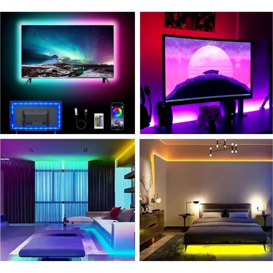 Fleksibel LED strip m. RGB-farver dæmpbar LED/6W/5V USB 2 m + fjernbetjening