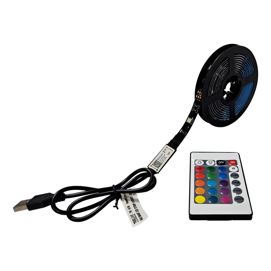 Fleksibel LED strip m. RGB-farver dæmpbar LED/6W/5V USB 2 m + fjernbetjening