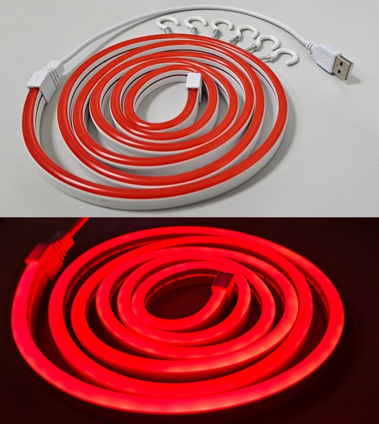 Fleksibel LED strip NEON LED/5V USB 1,8 m rød