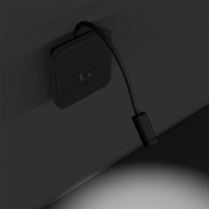 Fleksibel LED væglampe BASE 1xLED/8W+1xLED/2W/230V sort/sølvfarvet