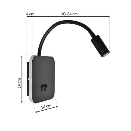 Fleksibel LED væglampe BASE 1xLED/8W+1xLED/2W/230V sort/sølvfarvet