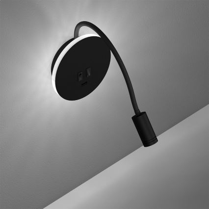 Fleksibel LED væglampe BASE 1xLED/8W+1xLED/2W/230V sort/sølvfarvet