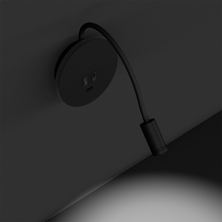 Fleksibel LED væglampe BASE 1xLED/8W+1xLED/2W/230V sort/sølvfarvet