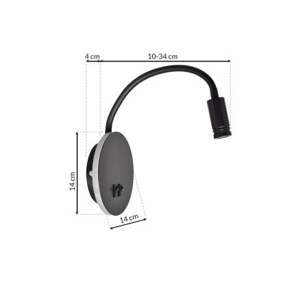 Fleksibel LED væglampe BASE 1xLED/8W+1xLED/2W/230V sort/sølvfarvet