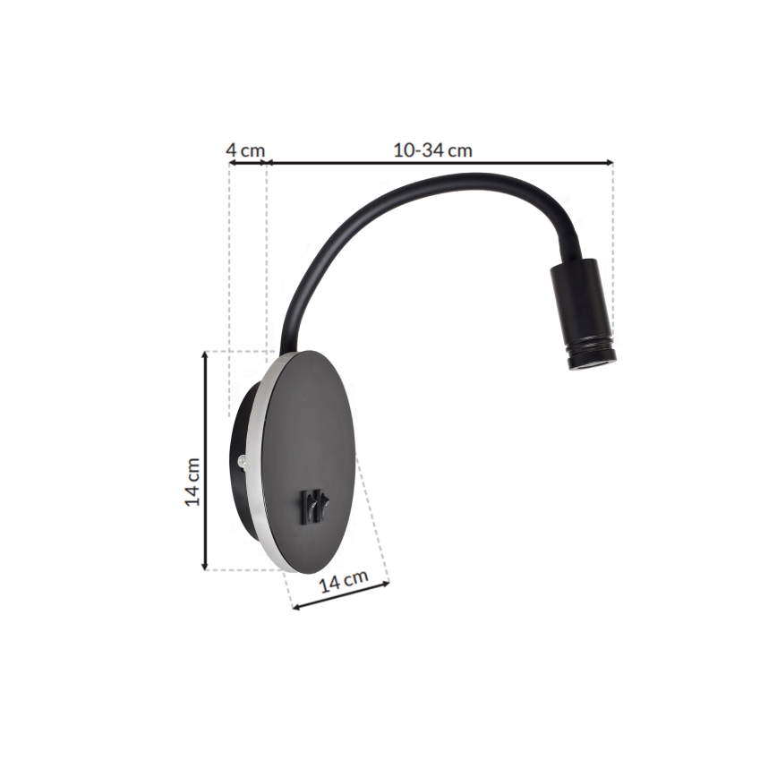 Fleksibel LED væglampe BASE 1xLED/8W+1xLED/2W/230V sort/sølvfarvet