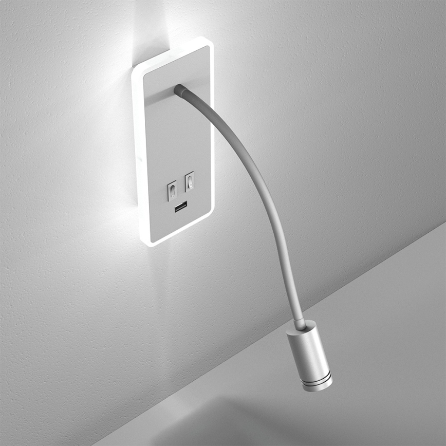 Fleksibel LED væglampe med USB BASE 1xLED/8W+1xLED/2W/230V hvid
