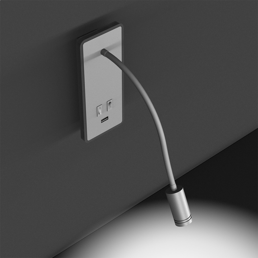 Fleksibel LED væglampe med USB BASE 1xLED/8W+1xLED/2W/230V hvid
