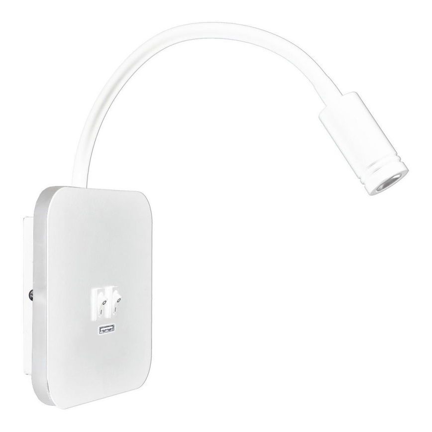 Fleksibel LED væglampe med USB BASE 1xLED/8W + 1xLED/2W/230V hvid