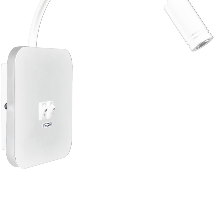 Fleksibel LED væglampe med USB BASE 1xLED/8W + 1xLED/2W/230V hvid
