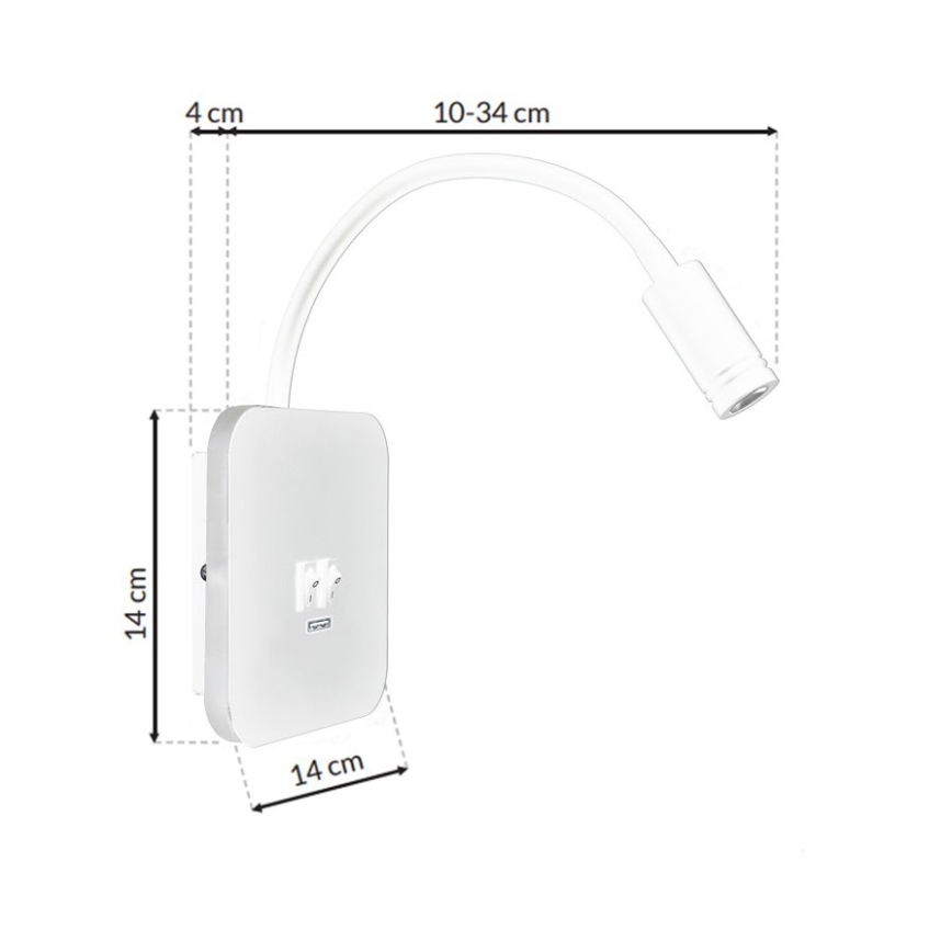 Fleksibel LED væglampe med USB BASE 1xLED/8W + 1xLED/2W/230V hvid