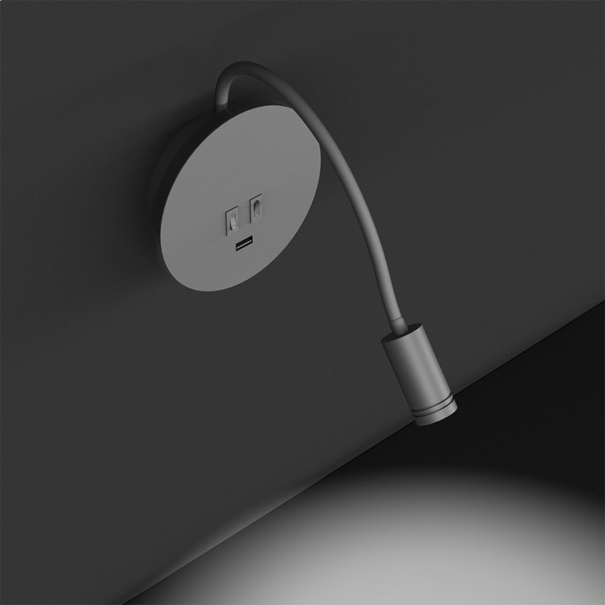 Fleksibel LED væglampe med USB BASE 1xLED/8W+1xLED/2W/230V hvid/sølvfarvet