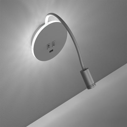 Fleksibel LED væglampe med USB BASE 1xLED/8W+1xLED/2W/230V hvid/sølvfarvet