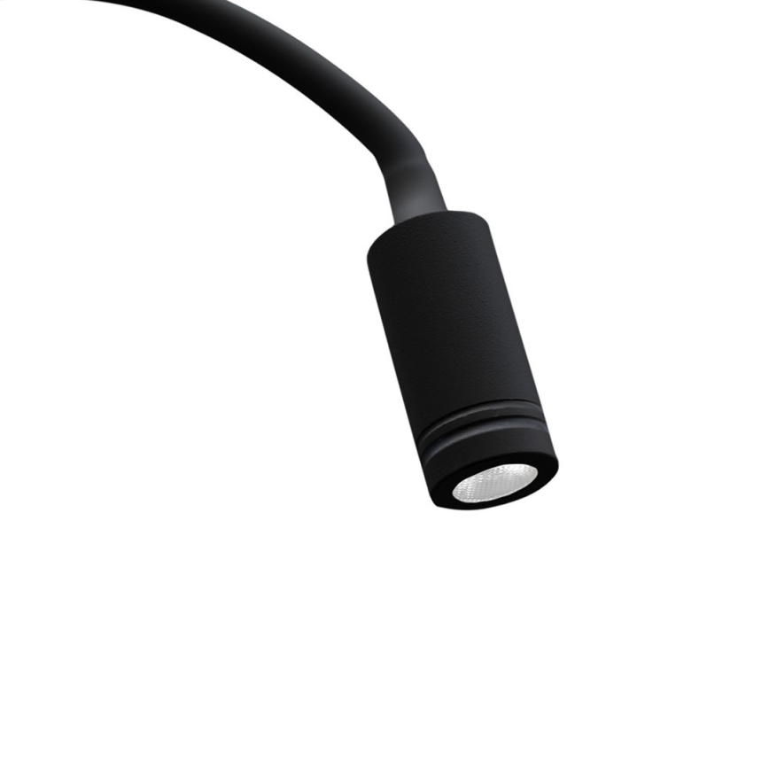 Fleksibel LED væglampe med USB BASE 1xLED/8W+1xLED/2W/230V sort