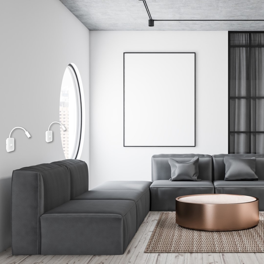 Fleksibel LED-væglampe med USB BASE LED/8W + LED/2W/230V, hvid