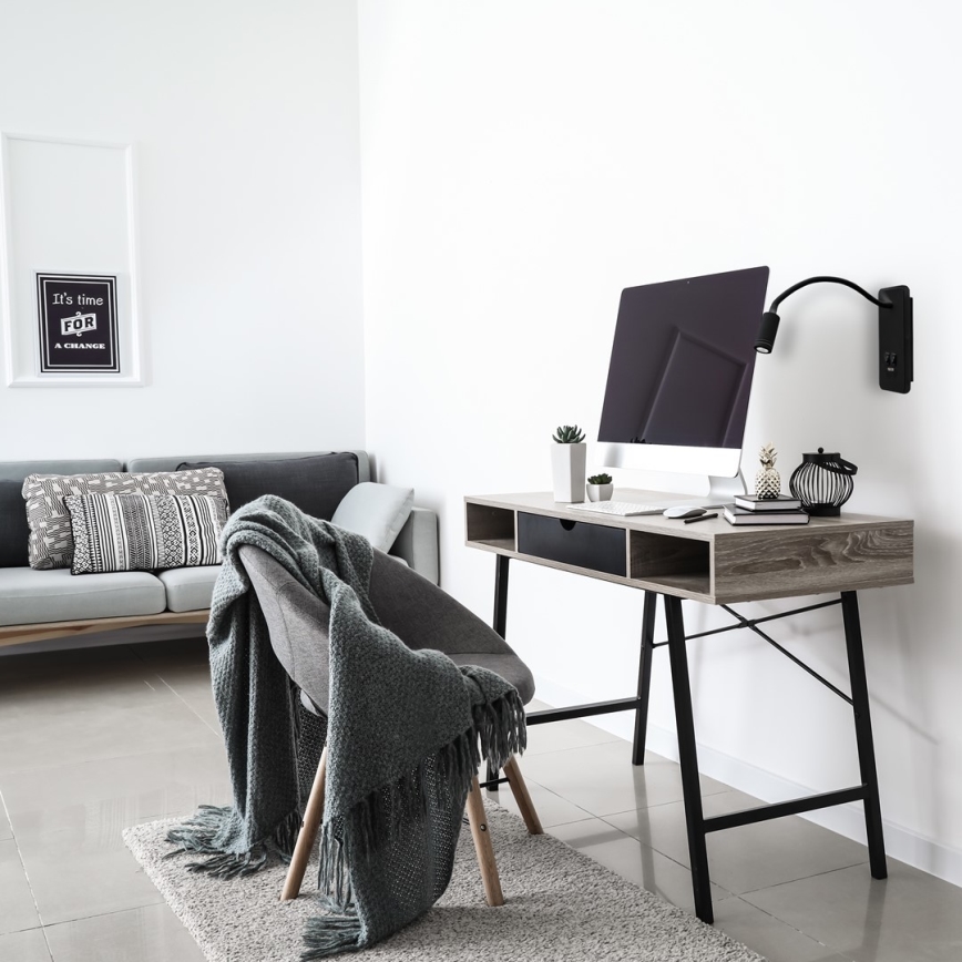 Fleksibel LED-væglampe med USB BASE LED/8W+LED/2W/230V sort