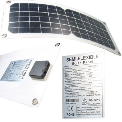 Fleksibelt fotovoltaisk solpanel med USB 20W/12V