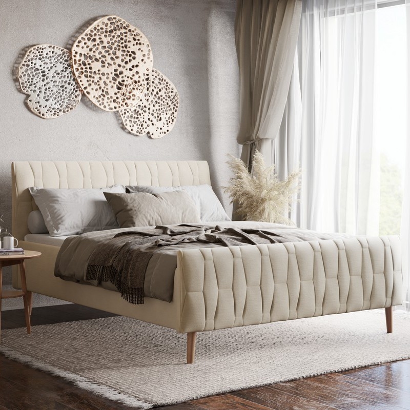 FLORA polstret seng 160x200 cm - beige (uden madras)