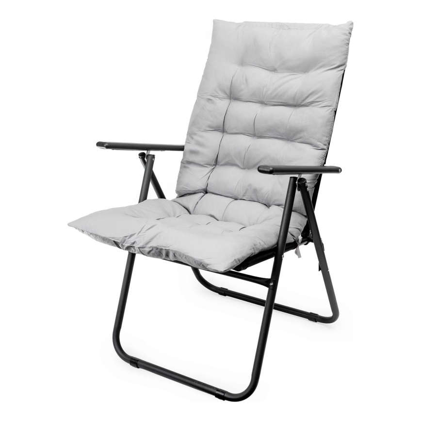 Foldbar campingstol med madras sort/grå