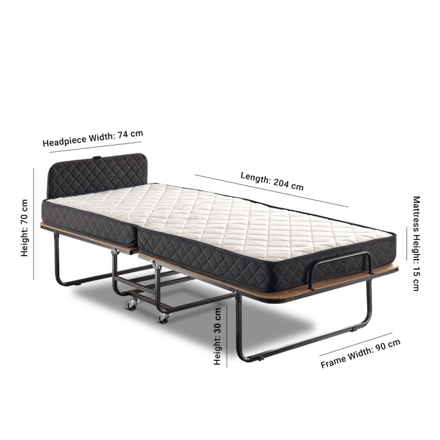 Foldbar enkeltseng i metal HERON 90x204 cm, hvid – maks. belastning 120 kg
