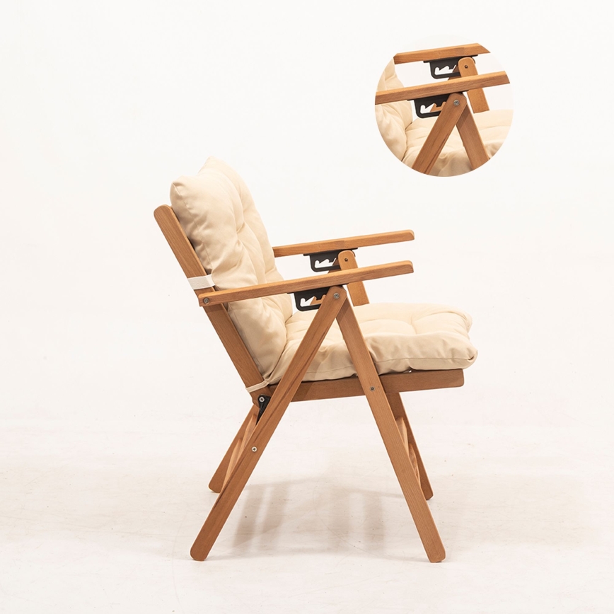 Foldbar havestol med pude beige/avnbøg