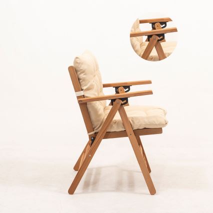 Foldbar havestol med pude beige/avnbøg