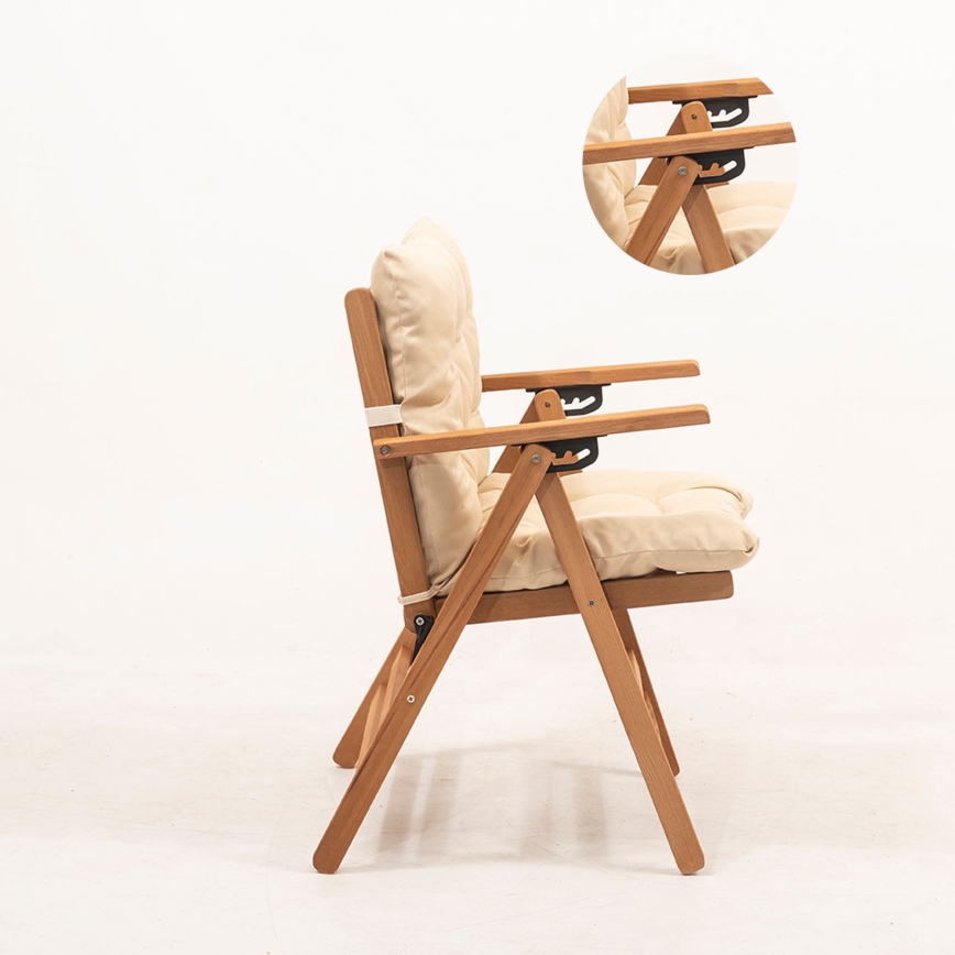 Foldbar havestol med pude beige/avnbøg