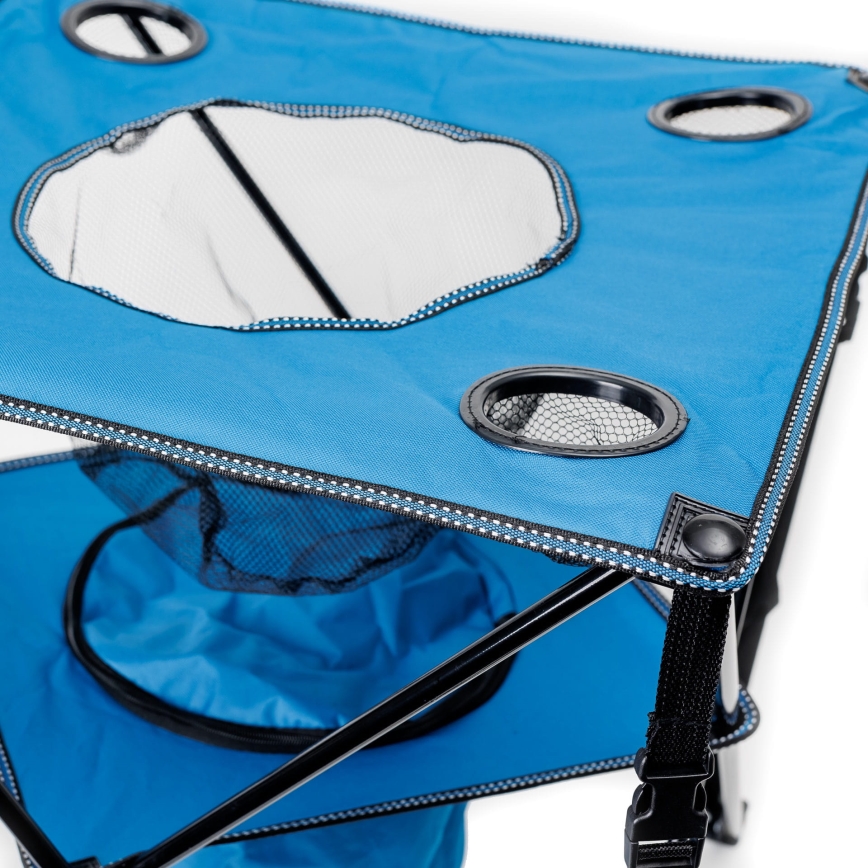 Foldbart campingbord + 2x stol blå