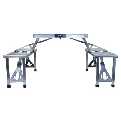 Foldbart campingbord med stole hvid/mat krom