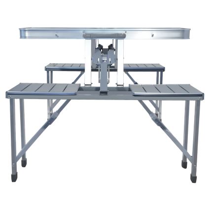 Foldbart campingbord med stole hvid/mat krom